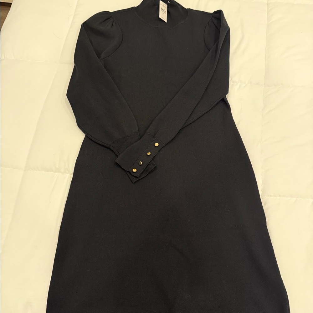 Women’s Black Long Sleeve Knit Dress with Button Cuffs